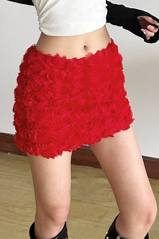 3D Rosette Applique Low Waist Bodycon Mini Skirt 5