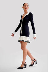Bow Tie Ruffled Knit Pearl Midi Dress - View 3
