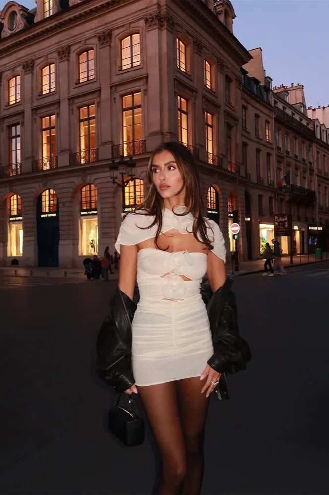 Flower Hollow Out Zipper Mini Dress