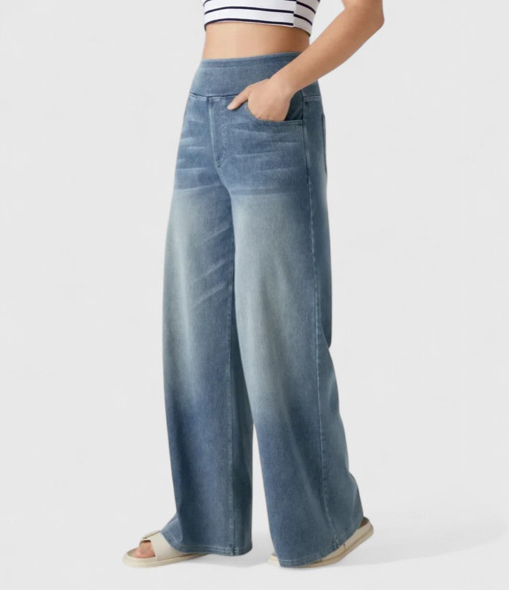 High Waist Wide Leg Washed Jeans