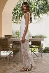 Solid Spliced One Shoulder Slit Chic Lace Dress