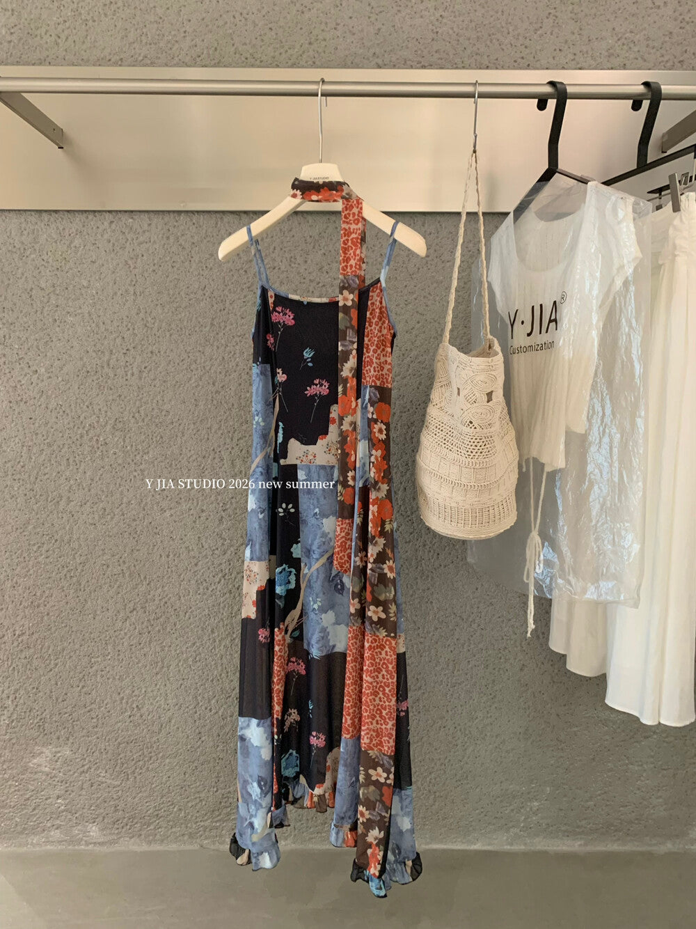 Floral Patchwork Spaghetti Strap Ruffle Maxi Dress 24
