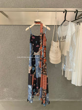 Floral Patchwork Spaghetti Strap Ruffle Maxi Dress 24