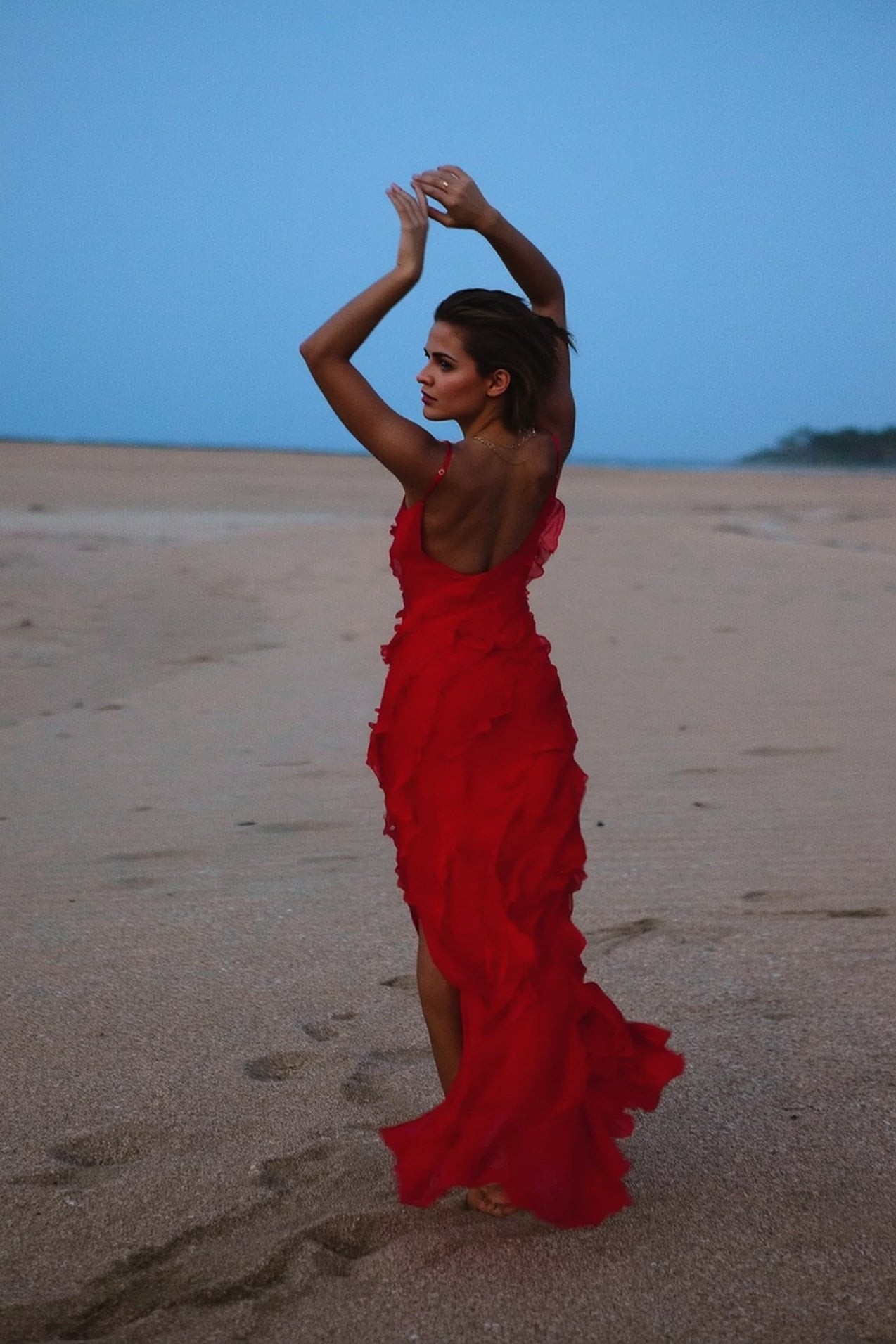 Sexy Backless Slit Fitted Spaghetti Strap Chiffon Ruffled Party Dress 3