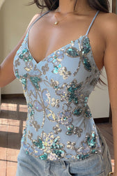Sequin Floral Backless Cami Top