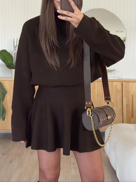 High Neck Long Sleeve Ribbed Knit Mini Dress 17