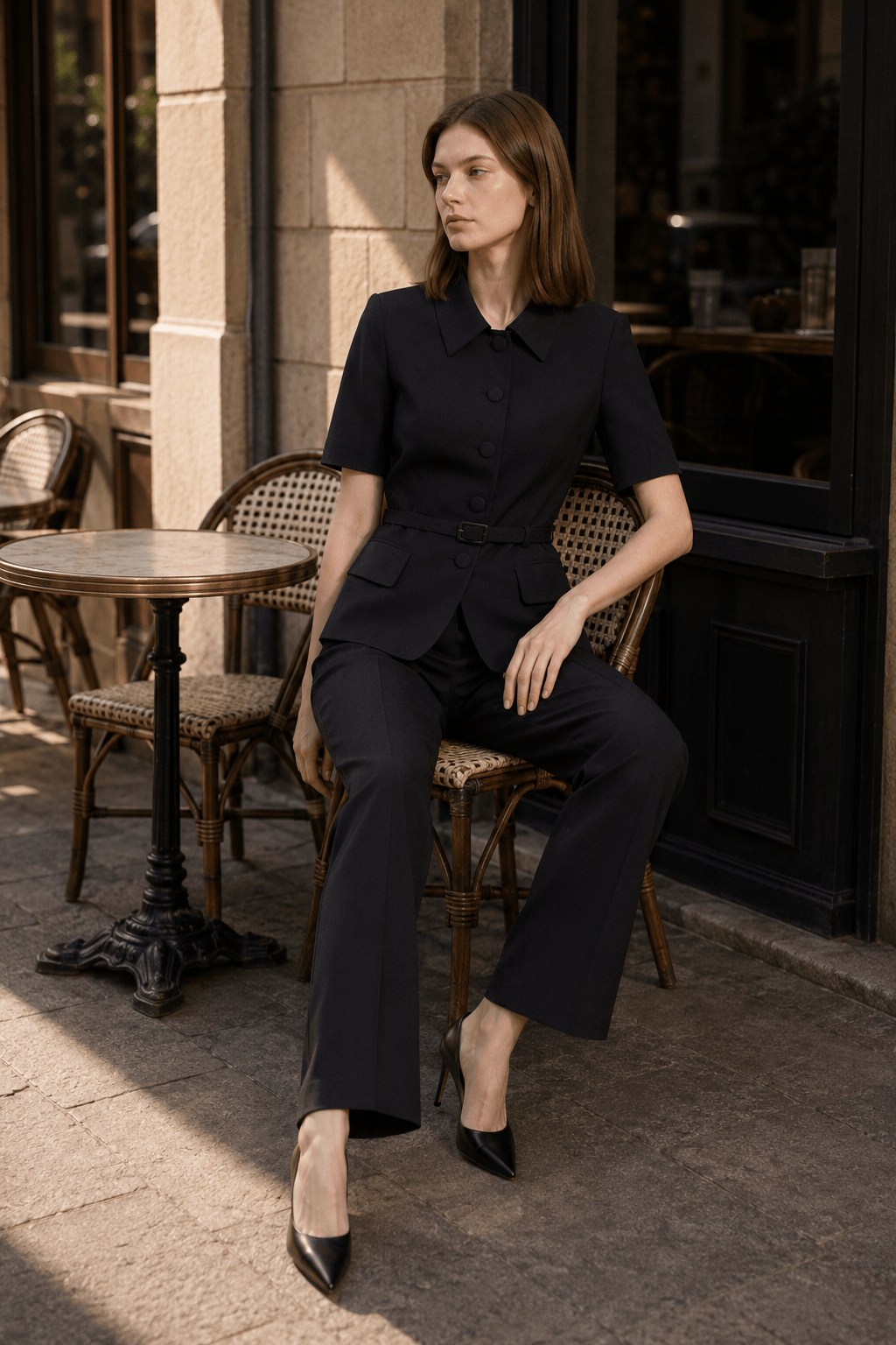 Square Neck Slim Fitted Two Piece Work Set