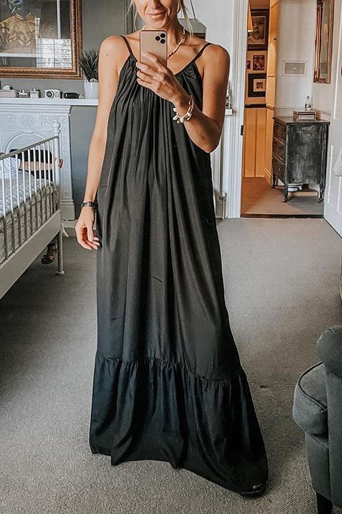 Spaghetti Strap V-Neck Tiered Ruffle Hem Maxi Dress