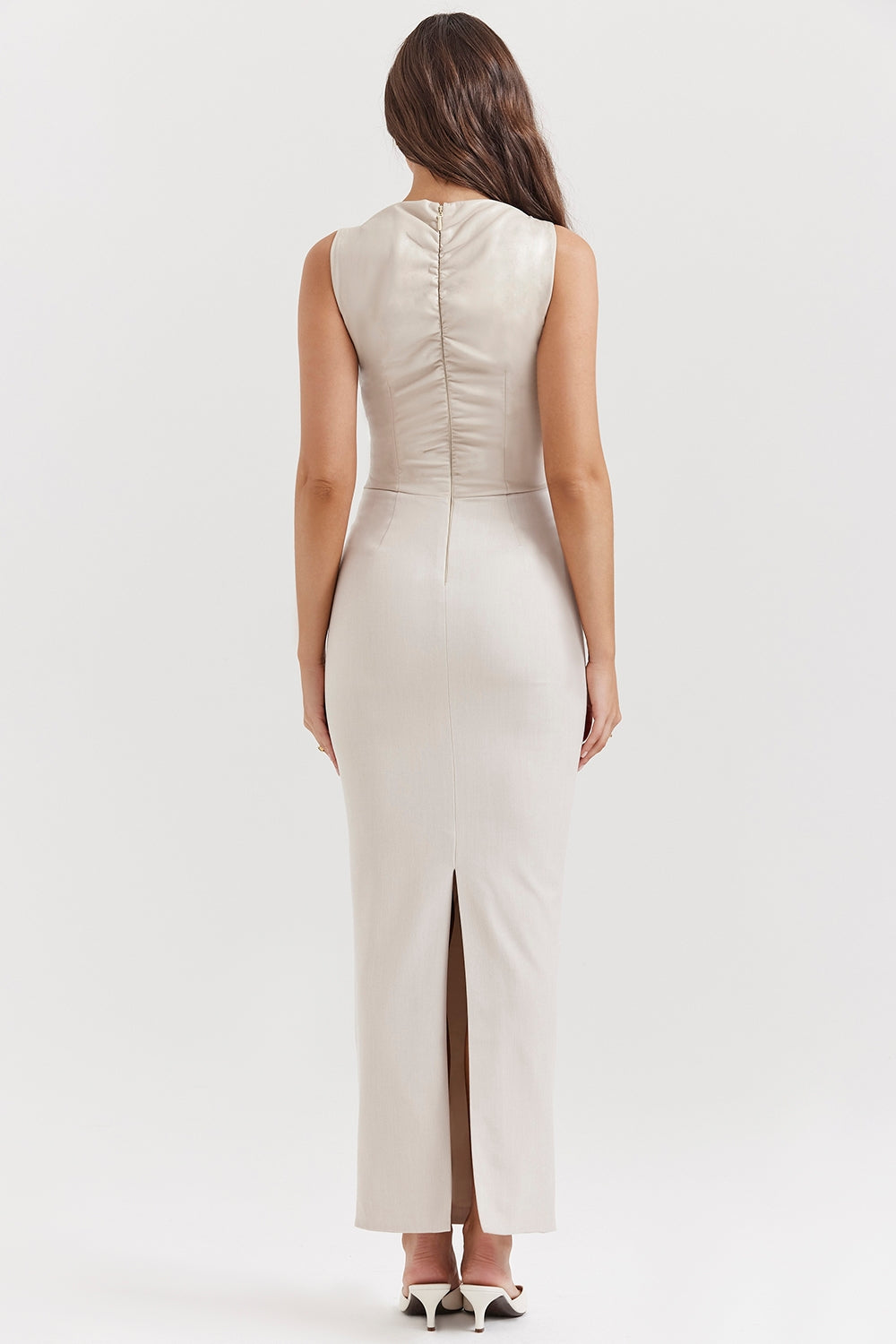 Faux Leather Wrap V-Neck Sleeveless Bodycon Maxi Dress 8