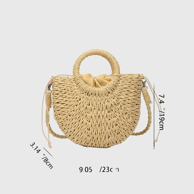 Woven Straw Round Handle Crossbody Bag
