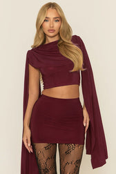 Cowl Neck Shawl Ruched Two Piece Set