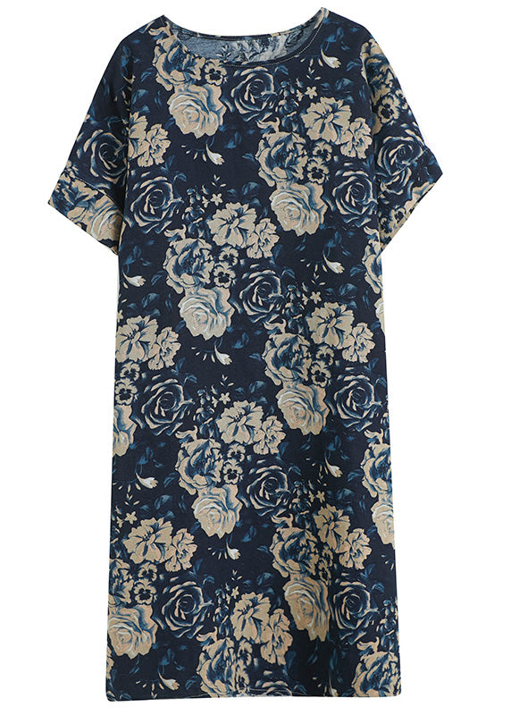 Floral Rose Print Oversized Drop Shoulder Short Sleeve Pocket Midi Shift Dress
