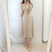 V-Neck Wrap Long Sleeve A-Line Midi Dress 3