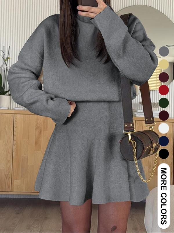 High Neck Long Sleeve Ribbed Knit Mini Dress 8