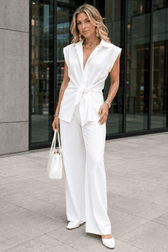 Tie Waist Short Sleeve High Waist Two Piece Work Set