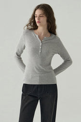 Vintage Structured Henley Long Sleeve Top
