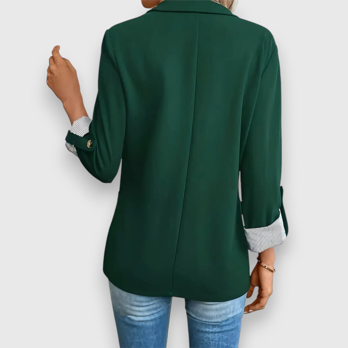 Notch Lapel Roll Up Sleeve Single Button Blazer