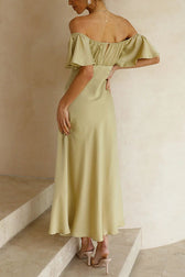 Pure Love Satin Butterfly Sleeve Slit Midi Dress - View 19