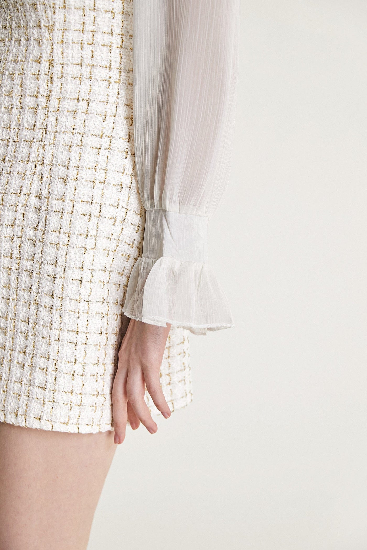 White Mesh Yoke Tweed Mini Dress - View 4