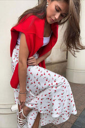Cherry Print High Waist A-Line Skirt