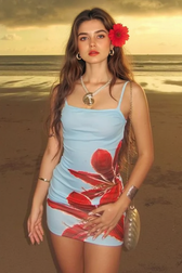Tropical Floral Contrast Curve Hugging Slip Dress