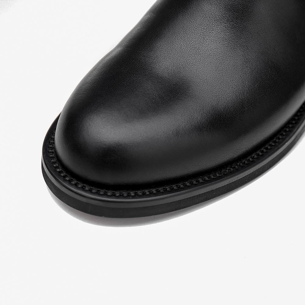 Handmade Soft��Leather Knee High Boots Side Zip Riding Boots Black Short Plush