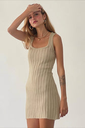 Ribbed Knit Sleeveless Curve Fit Mini Slip Dress