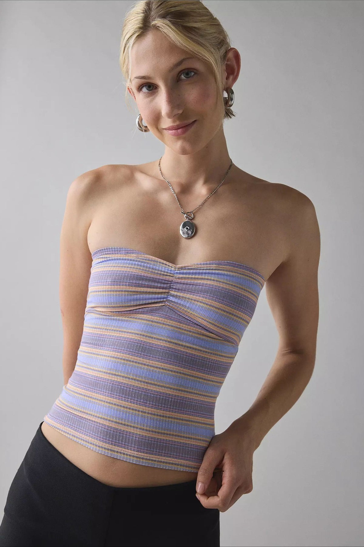 Contrast Print Strapless Fitted Crop Top