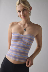 Contrast Print Strapless Fitted Crop Top