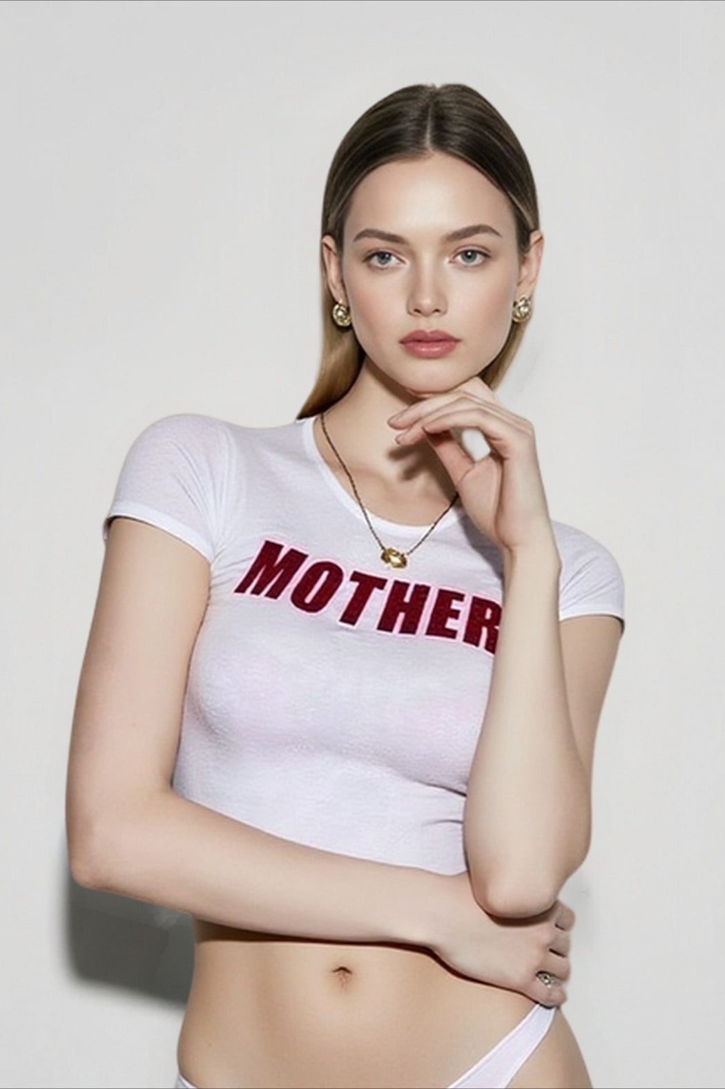 Letter Print Crew Neck Short Sleeve Fitted Crop Top