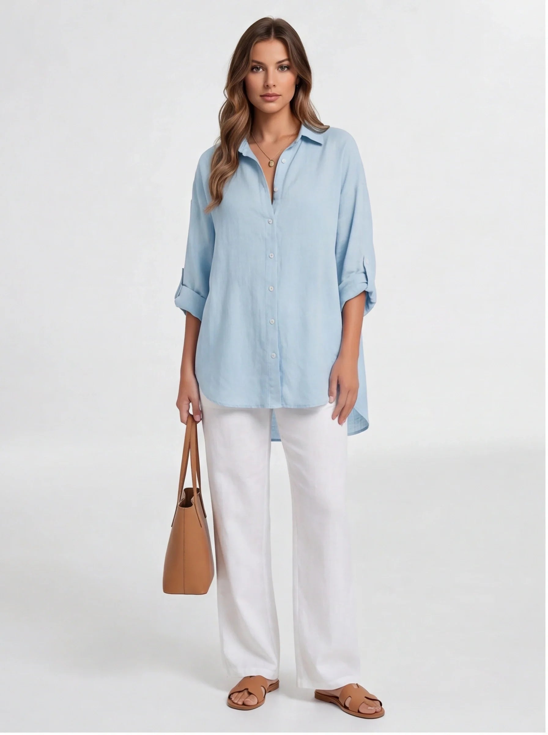 Elegant Oversized Linen Blouse with Breathable Fabric and Relaxed Fit