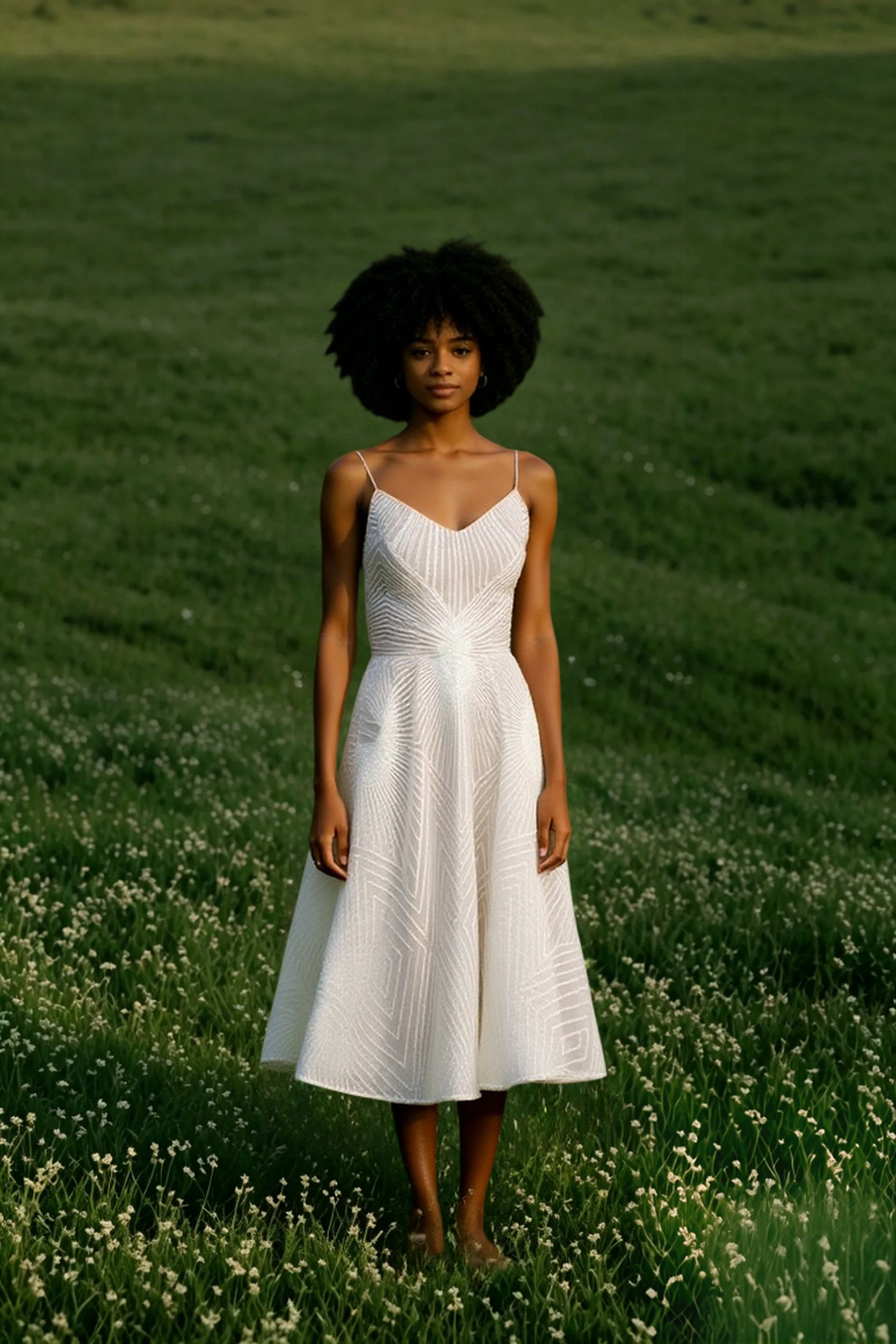 Glitter Spaghetti Strap V-Neck Fit and Flare Midi Dress