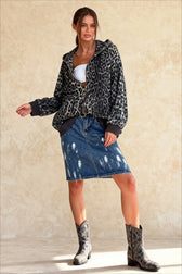 Leopard Print Zip Color-Block Hoodie