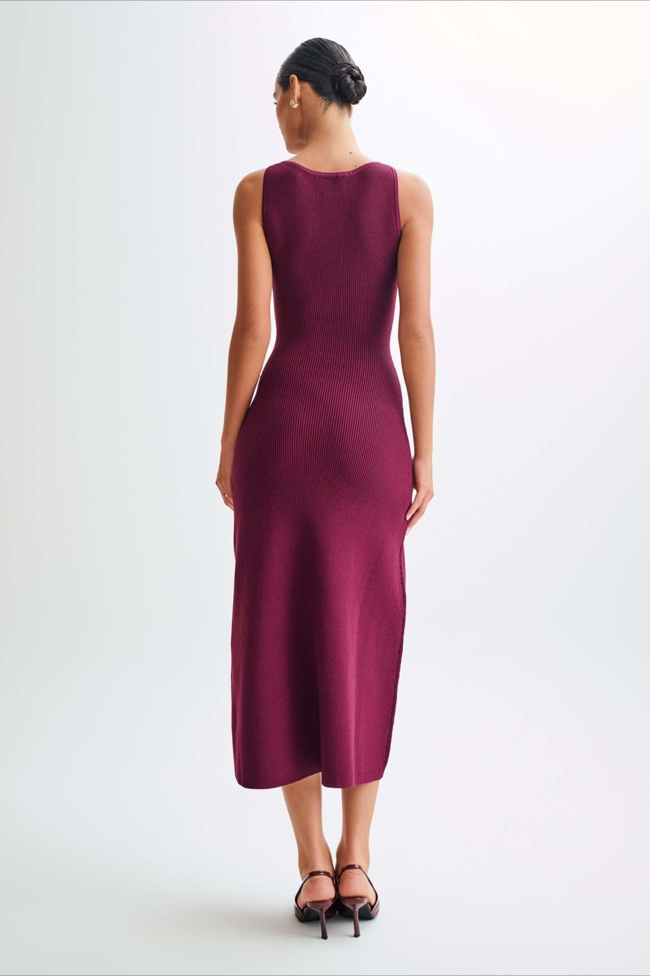 Buttoned Edition Crewneck Sleeveless Knit Bodycon Maxi Sweater Dress