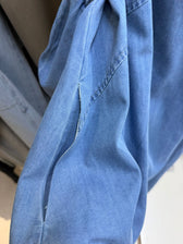 Denim Sleeveless Ruffle Trim A-Line Maxi Dress 20