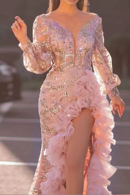 Sheer Edition Train Maxi Party Dress