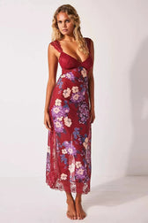 Floral Lace Trim Cut Out Slip Midi Dress 49
