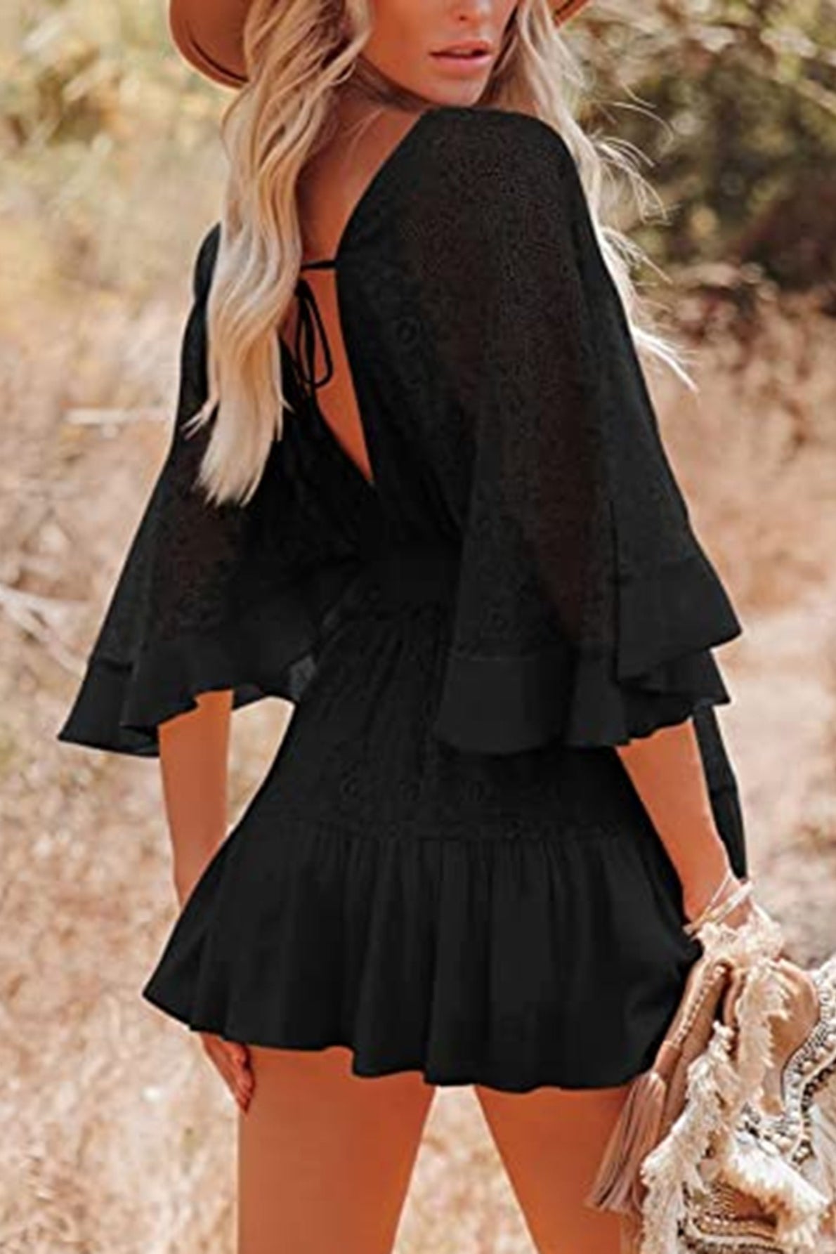 Lace Panel Batwing Sleeve Boho Dress