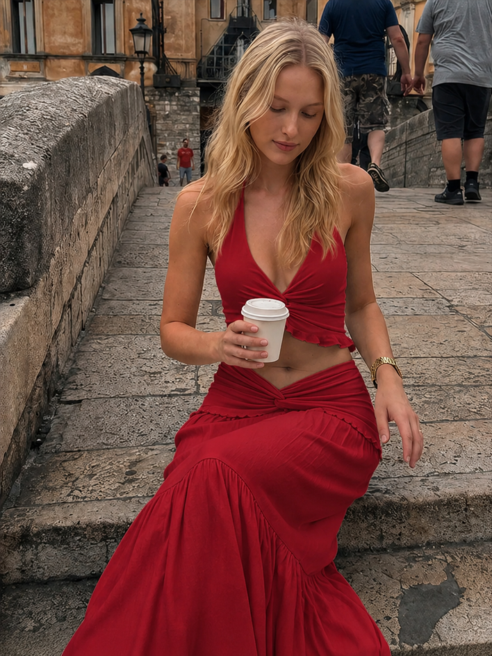Sleeveless Halter Twist Co-ord Boho Dress