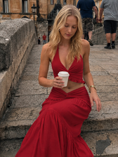 Sleeveless Halter Twist Co-ord Boho Dress