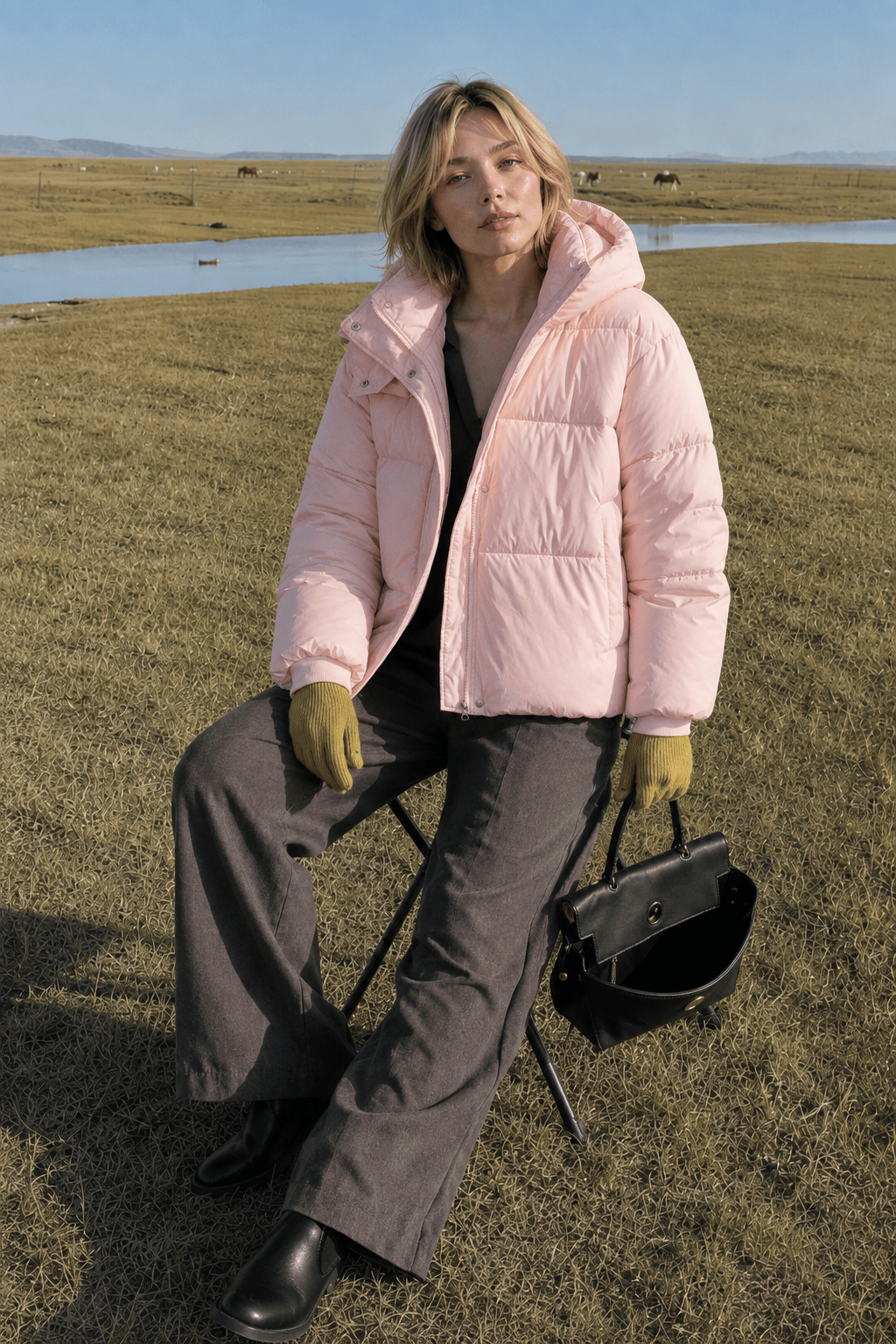 Cropped Plush Lined Oversized Puffer Jacket