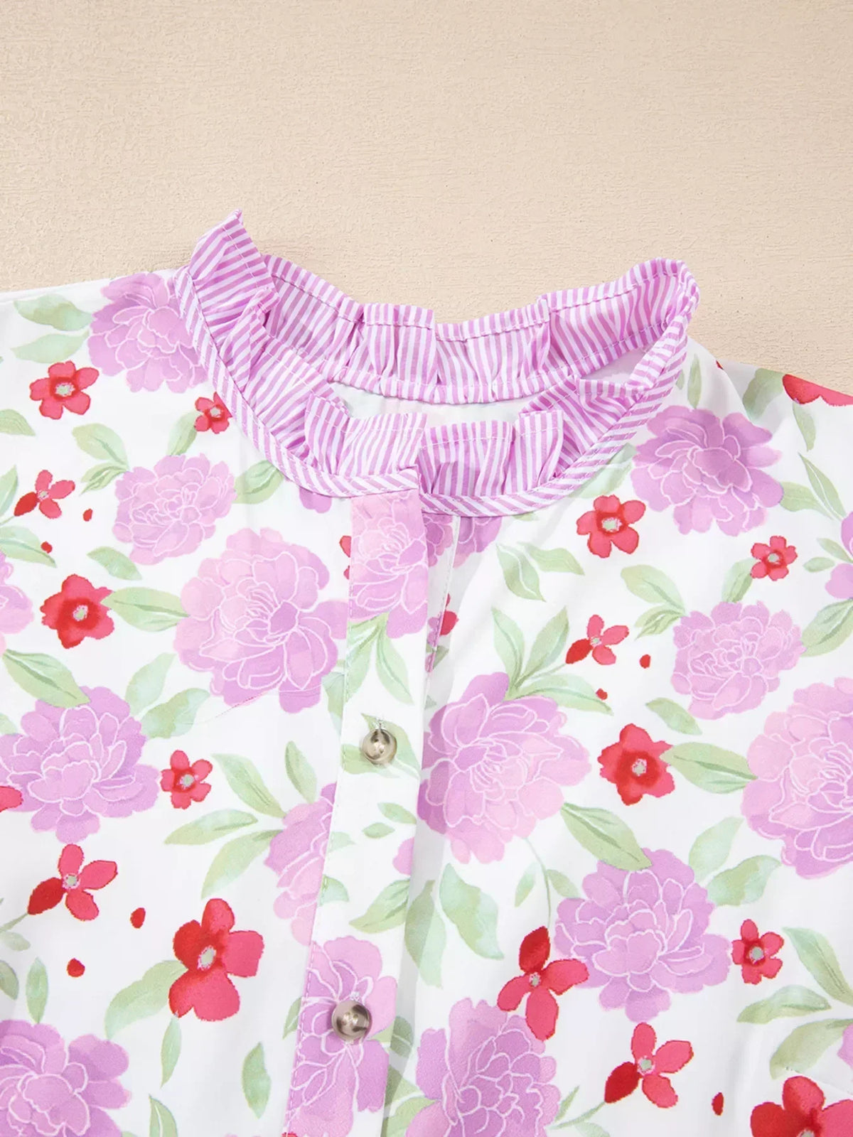 Floral Print Ruffle Neck Balloon Sleeve Pleated Mini Dress 4