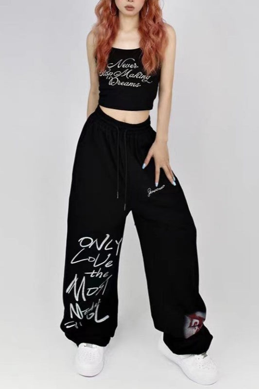 Graffiti Letter Print Drawstring Waist Baggy Jogger Sweatpants 2