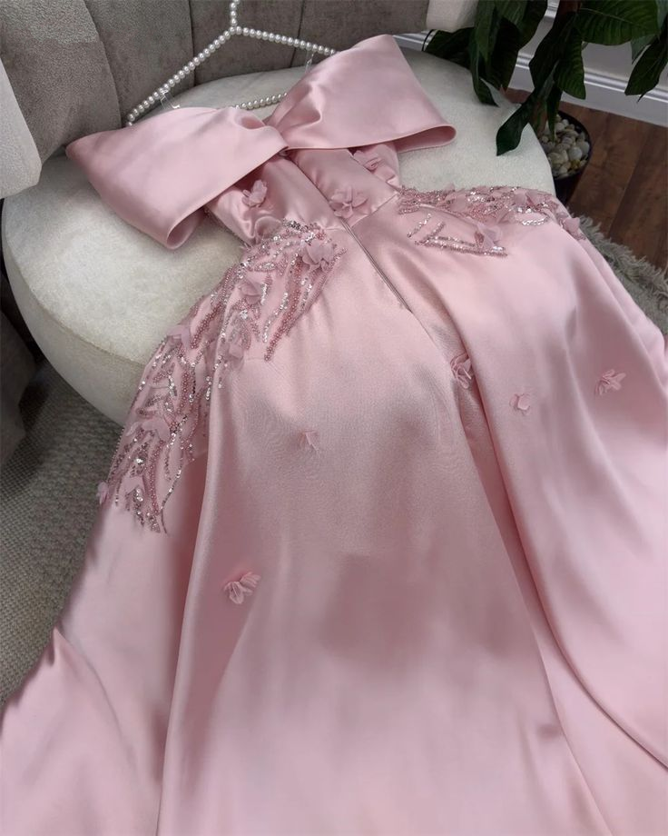 Gorgeous Off The Shoulder Apliques Beaded Evening Dress Pink Party Dress Ball Gown  cc1667