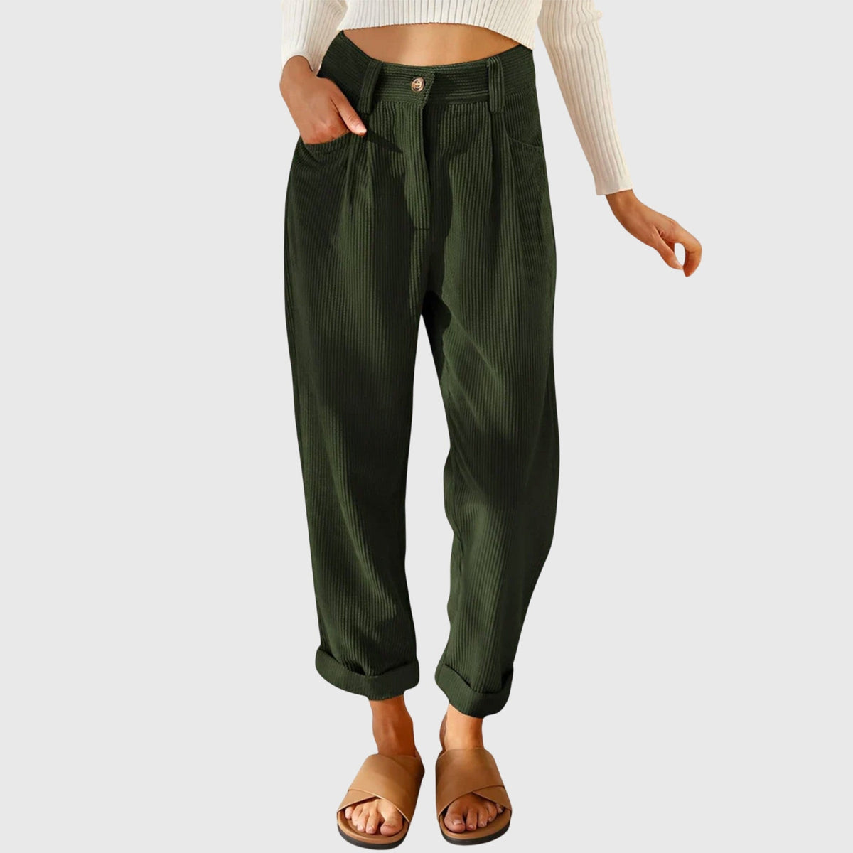 High Waist Pleated Corduroy Tapered Pants