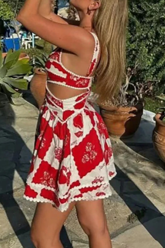 Elegant V-Neck Block Color Mini Dress