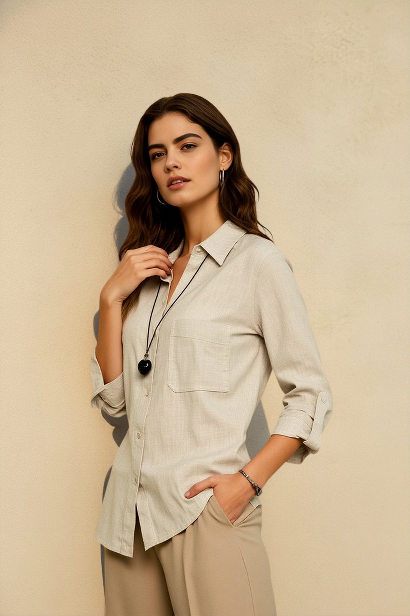 Pure Linen Casual Button Down Blouse