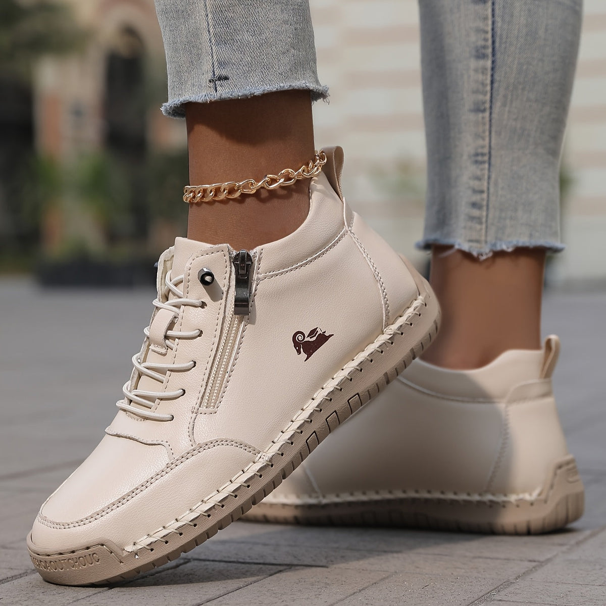 Lace Up Side Zip Stitched Ankle Boots