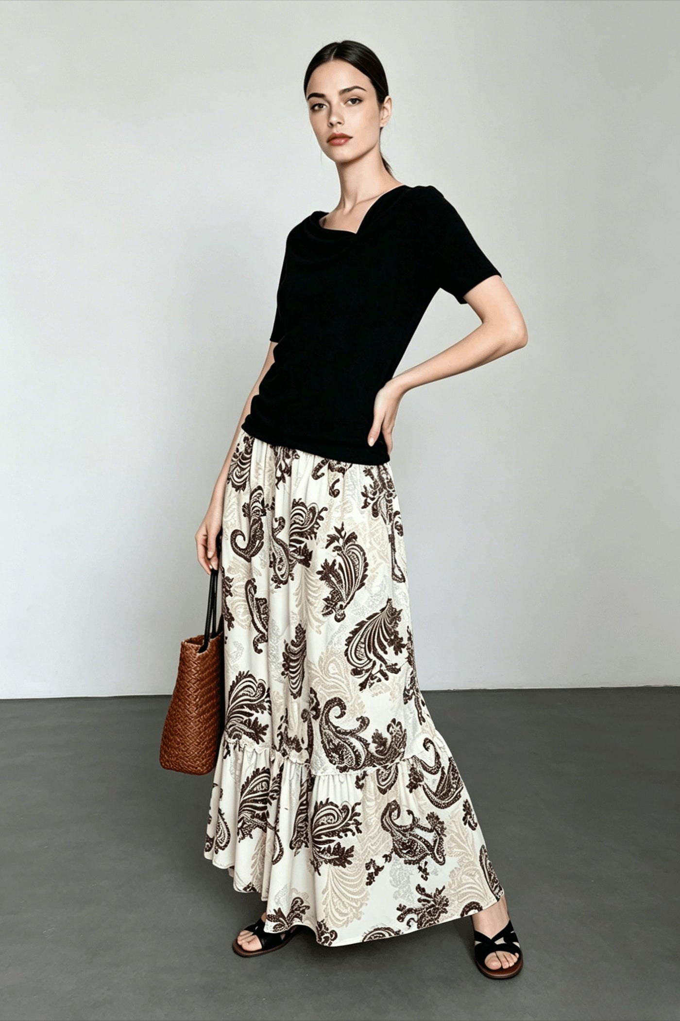 Feather Print Patchwork Vacation Skirt
