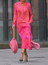 Leopard Print Long Sleeve Button Front High Low Maxi Dress 2